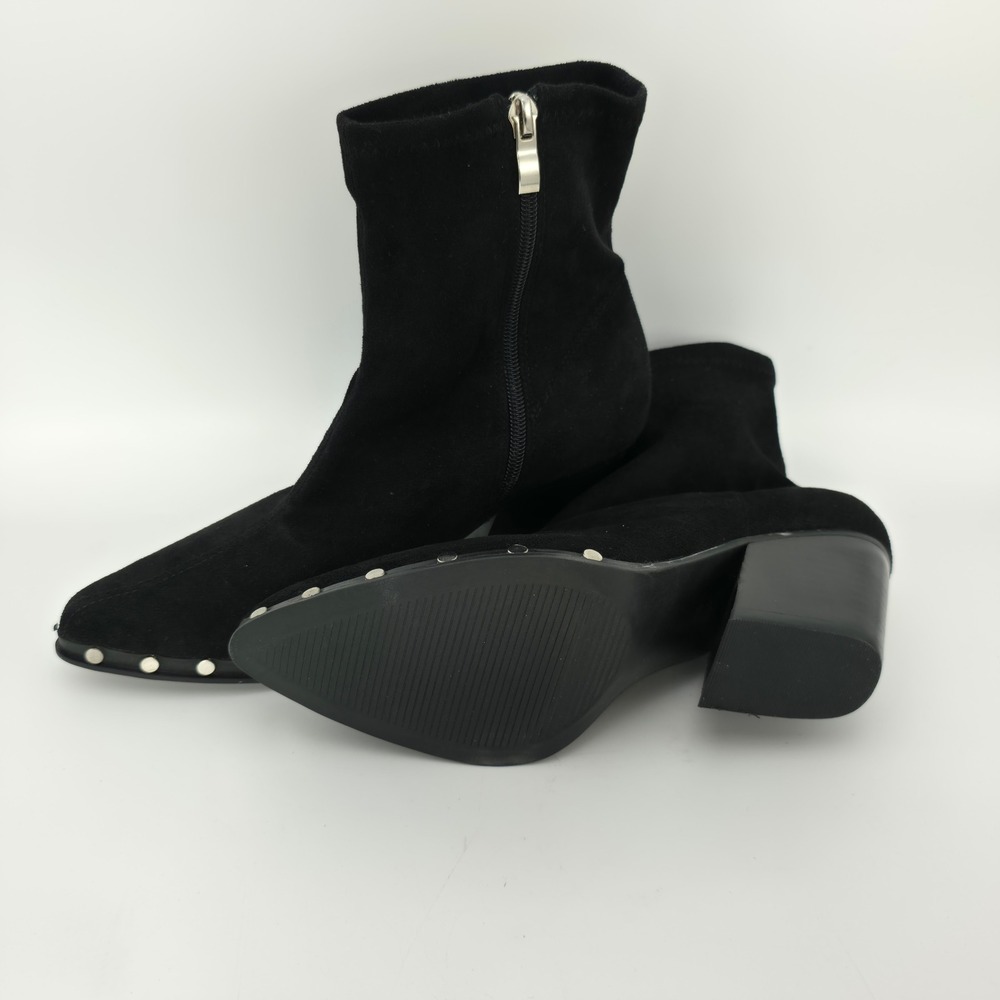 Unbranded Studded Ankle Boots Womens Size 37 Black Excellent Block Heel Zip Up